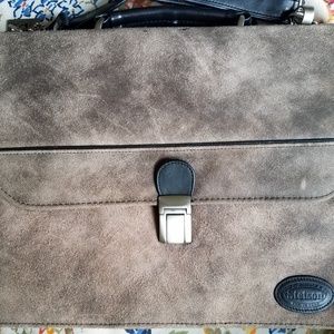 ALDO Gray/Black Suede Leather Briefcase with Strap